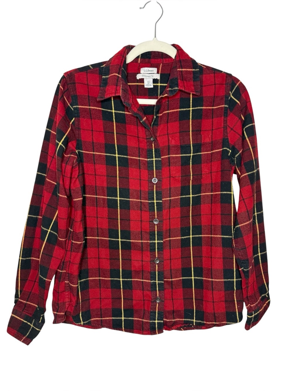 L.L. Bean Relaxed Fit Flannel Button Down Red Plaid Size XS